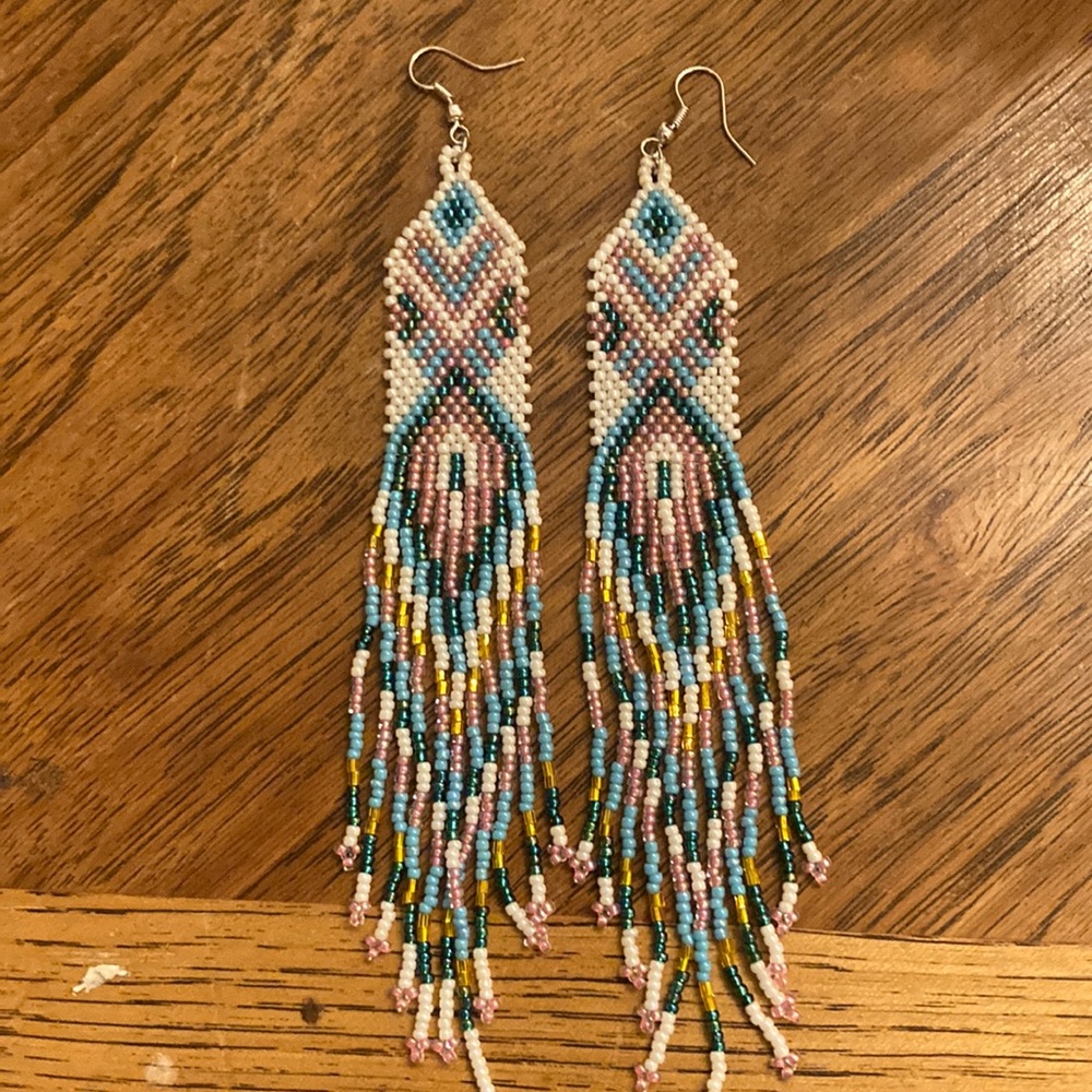 Gorgeous native style bead fringe earrings